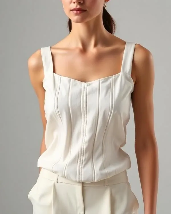 Model in an ivory corset top